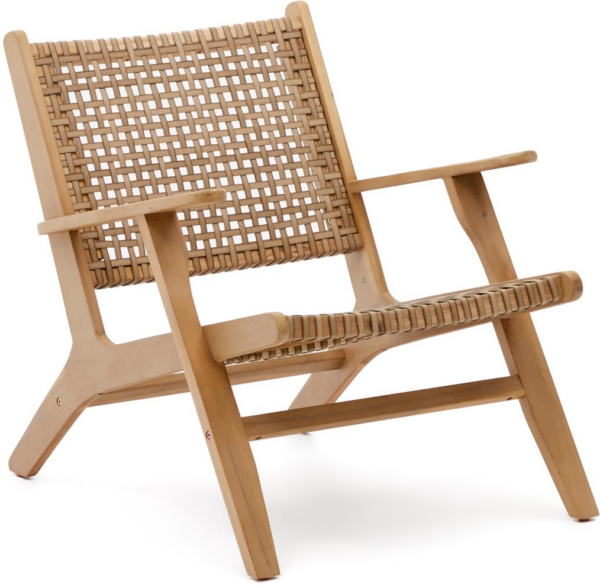 Udendørs lounge lænestol Kave Home Rigono i akacietræ & håndvævet rattan natur/beige H74ÃB68ÃL80 cm